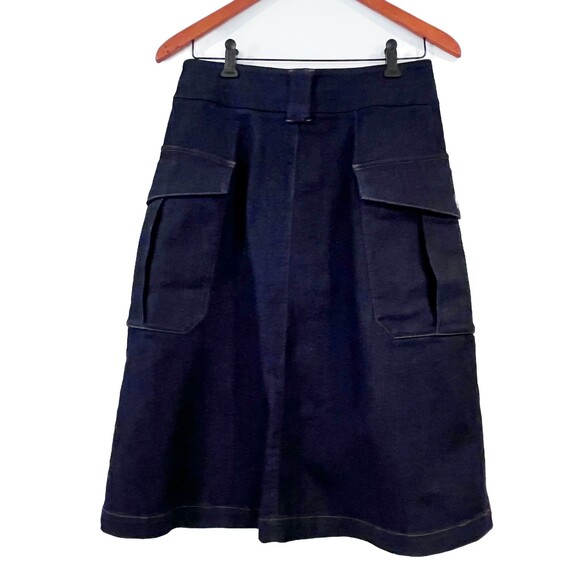 Massimo Dutti Calidad Denim Jean Midi A-Line Button Front Skirt Size 8 - Picture 4 of 10